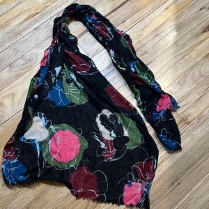 Scarf head wrap tichel multi color floral some small runs hardly noticeable